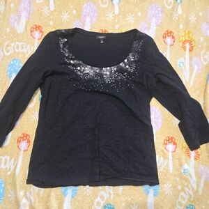 Talbots Black Sequin Long Sleeve Top